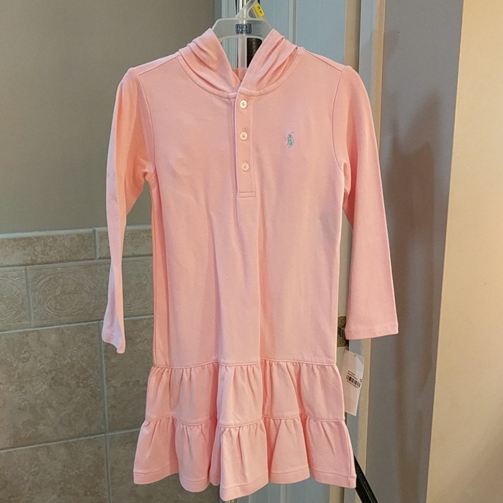 Girls Ralph Lauren soft pink hooded dress